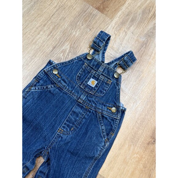 Carhartt Baby Denim Overalls 6M Adjustable Straps Snap Closure Blue Jeans - Picture 7 of 7